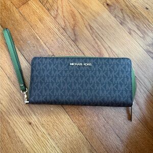 Michael Kors Monogram Wristlet with Green Trim